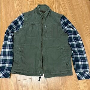 pRana convertible men’s jacket removable sleeves vest army green canvas size M